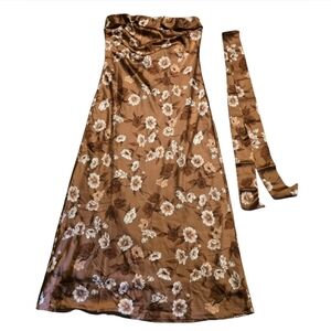 Sincerely Jules Strapless Satin Floral Maxi Dress With Sash XL